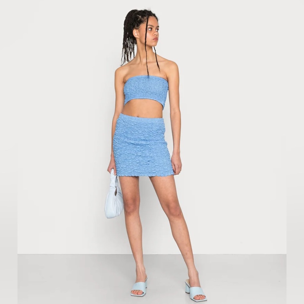 NWT Cotton On Blue Stretch Y2K Pull On Scrunchie Sexy Micro Mini Skirt